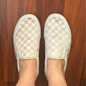 Vans Cream and White Checkered Slip-Ons